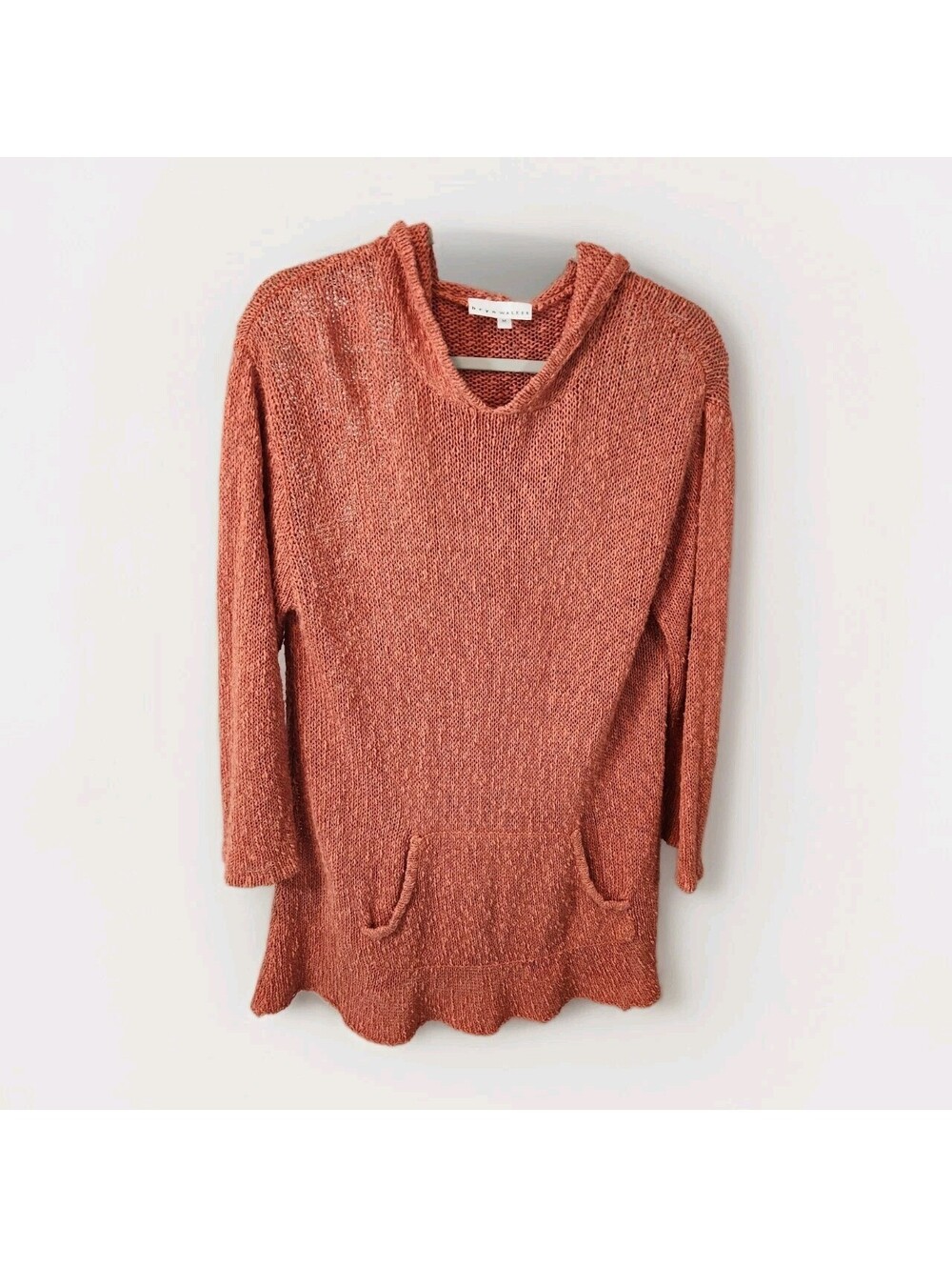 BRYN WALKER Womens Medium Linen/Cotton Blend Hooded Sweater Salmon Color